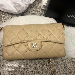 Tan/Cream Chanel Wallet On Chain Purse